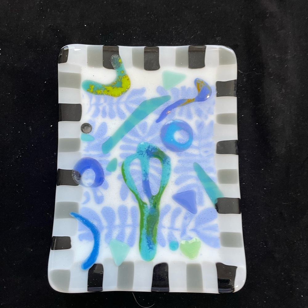 Mermaids Cave On White Original Design Fused Art Glass 8” X6”Handmade